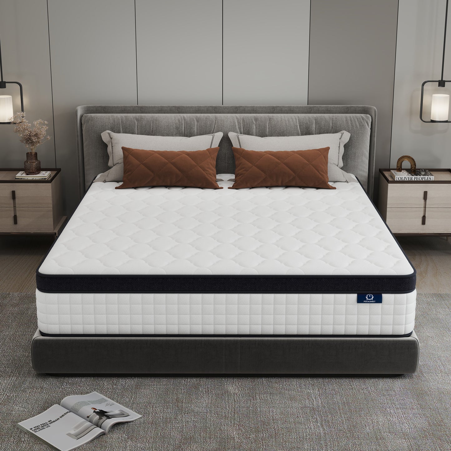 OnBeam | Focalsweet Auth. 12" King Mattress, Medium Firm Memory Foam Mattress in a Box, Motion Isolation