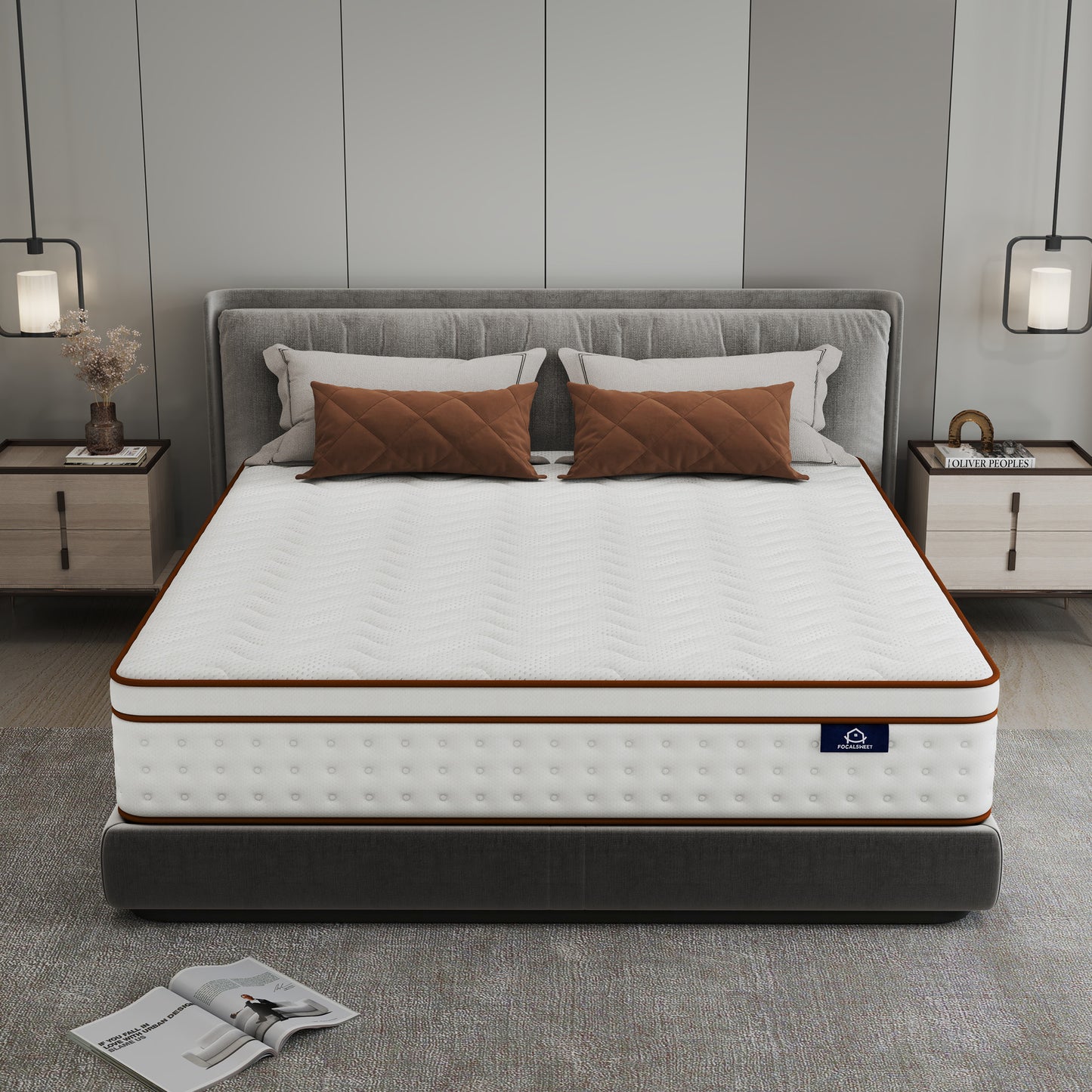 OnBeam | Focalsweet Auth. 10" King Mattress, Medium Firm Memory Foam Mattress in a Box, Motion Isolation