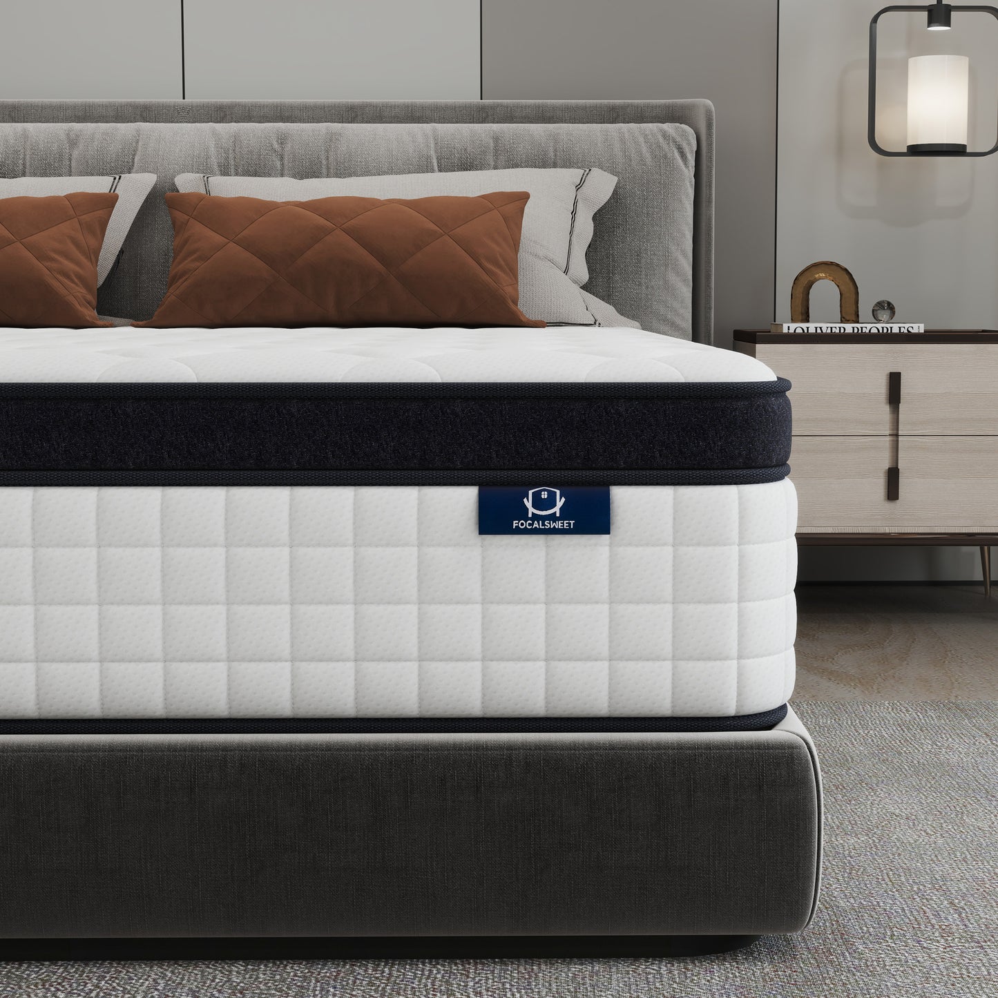 OnBeam | Focalsweet Auth. 12" King Mattress, Medium Firm Memory Foam Mattress in a Box, Motion Isolation