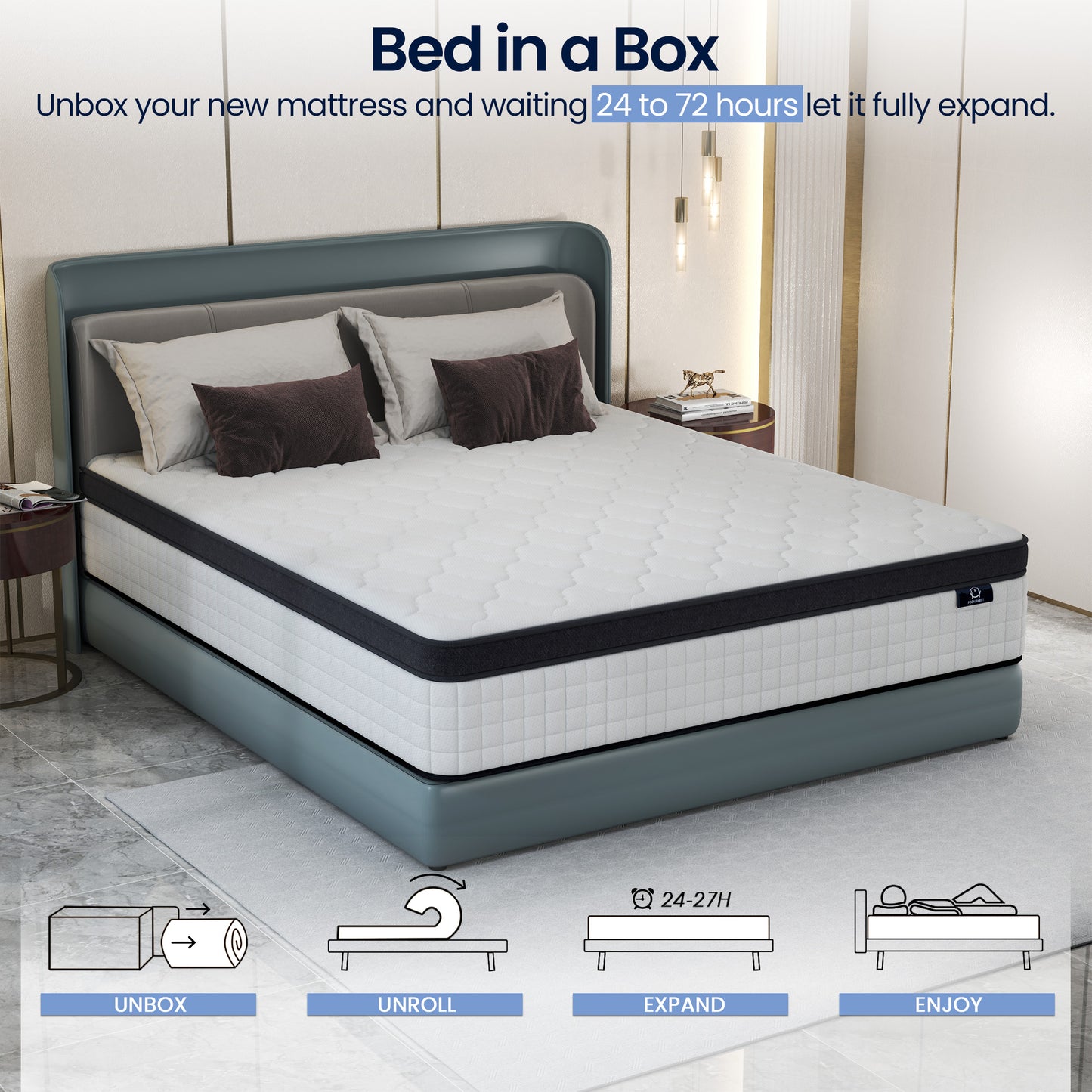 OnBeam | Focalsweet Auth. 12" Twin Mattress, Medium Firm Memory Foam Mattress in a Box, Motion Isolation