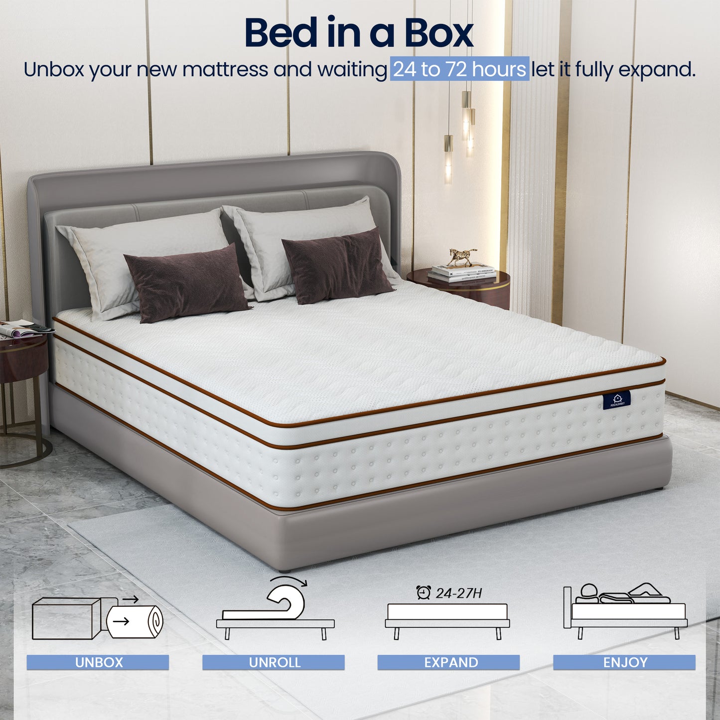 OnBeam | Focalsweet Auth. 10" Twin Mattress, Medium Firm Memory Foam Mattress in a Box, Motion Isolation