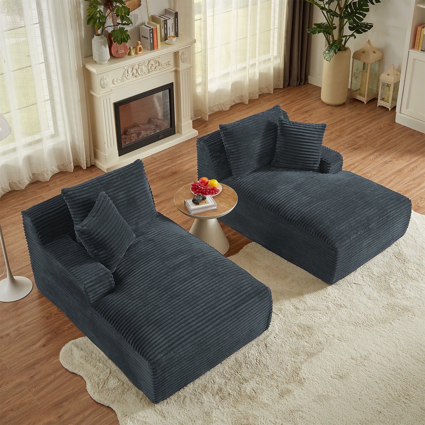Onbeam 79" Double Chaise Sleeper Sofa - Corduroy Memory Foam Couch for Adults, Living Room & Bedroom, Gray