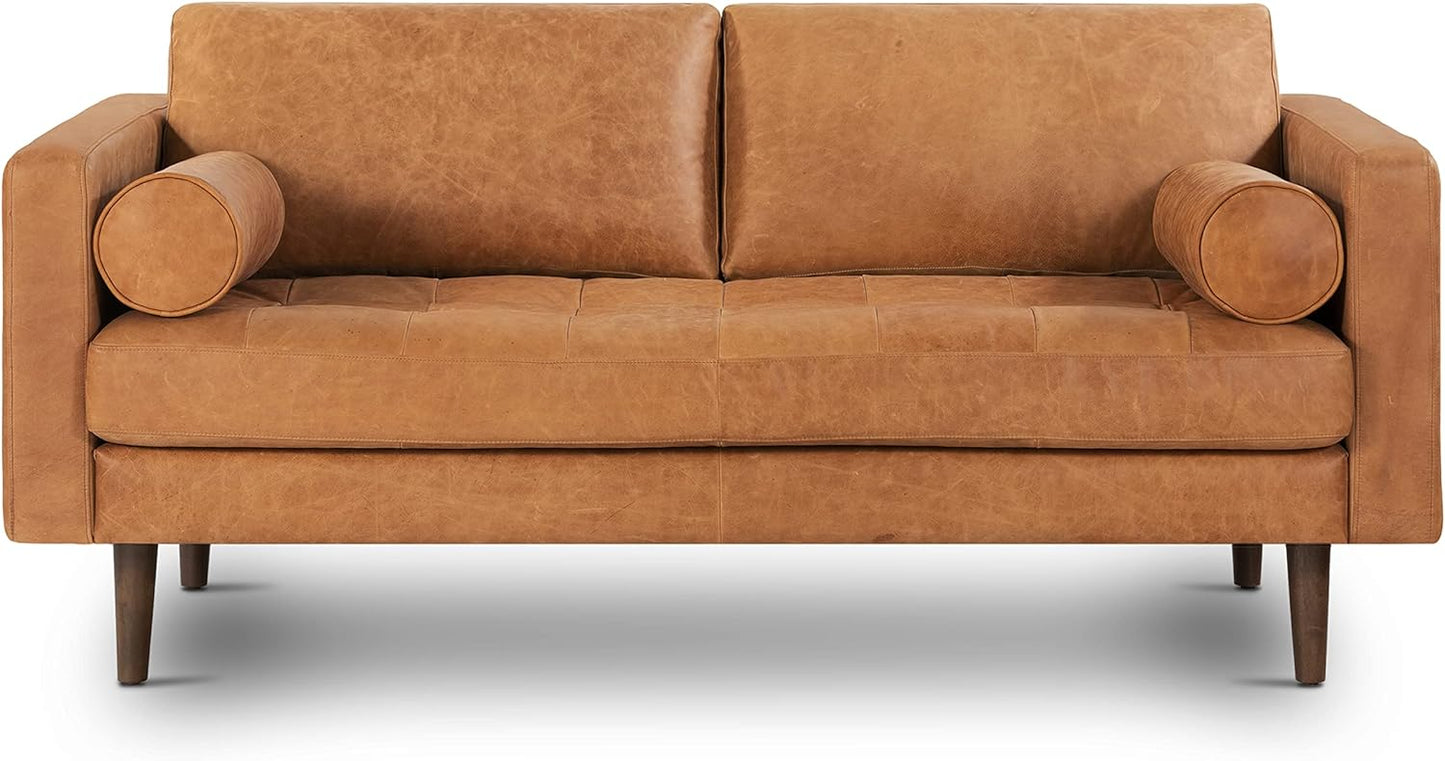 Focalsweet Napa Leather Couch with Feather – Cognac Tan