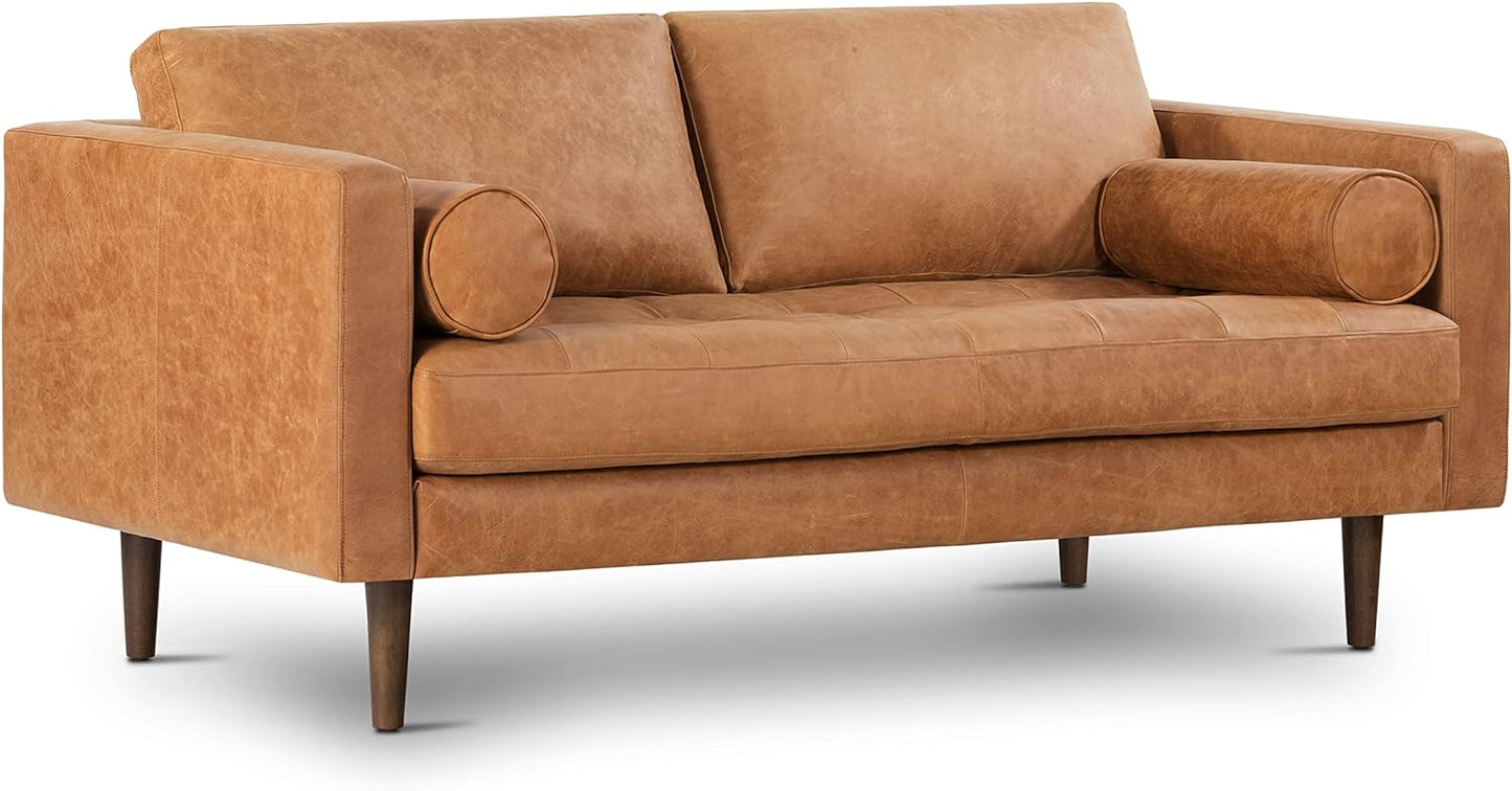 Focalsweet Napa Leather Couch with Feather – Cognac Tan