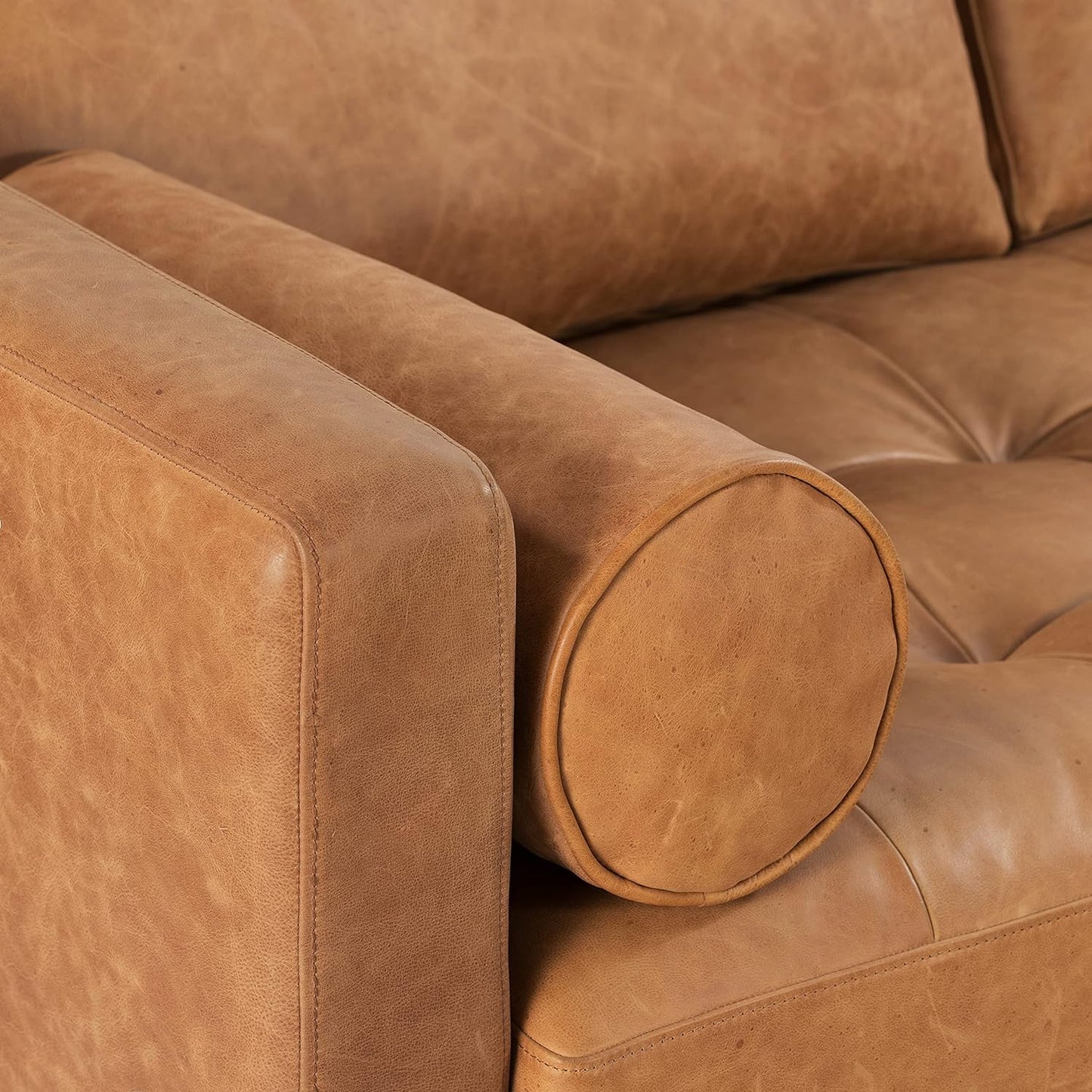 Focalsweet Napa Leather Couch with Feather – Cognac Tan