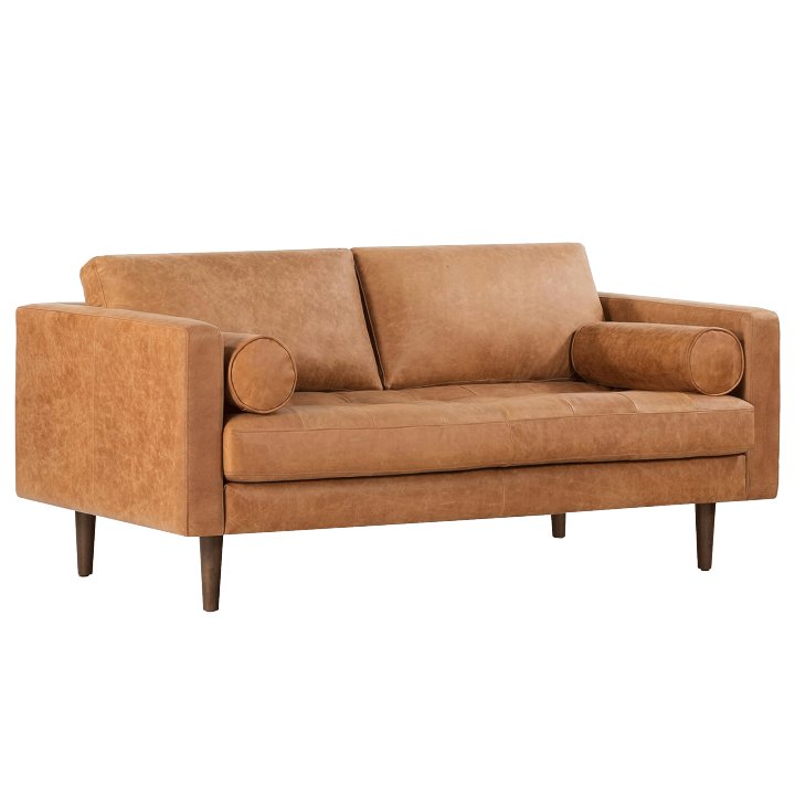 Focalsweet Napa Leather Couch with Feather – Cognac Tan